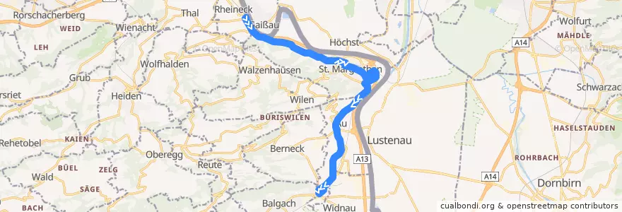 Mapa del recorrido Bus 304: Rheineck, Bahnhof => Heerbrugg, Bahnhof de la línea  en Wahlkreis Rheintal.
