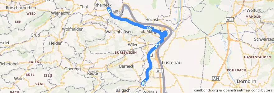 Mapa del recorrido Bus 304: Heerbrugg, Bahnhof => Rheineck, Bahnhof de la línea  en Wahlkreis Rheintal.