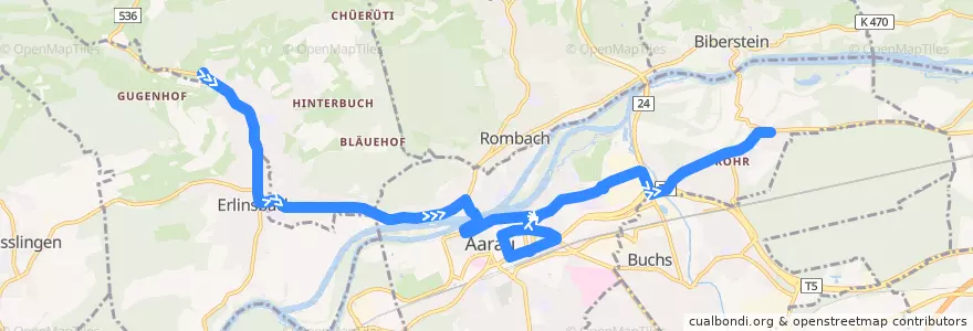Mapa del recorrido Bus 2: Erlinsbach => Rohr AG (Spätbetrieb) de la línea  en Bezirk Aarau.