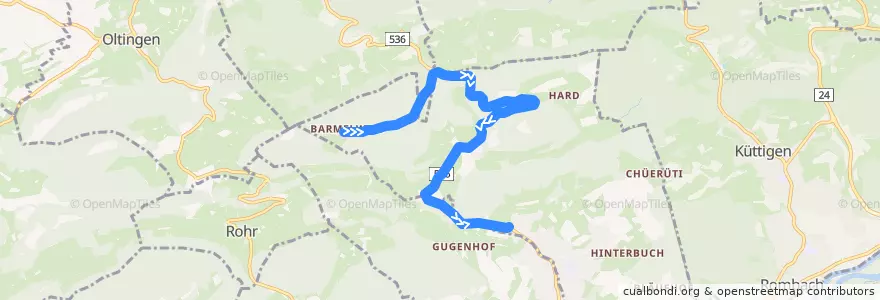 Mapa del recorrido Bus 2: Barmelweid => Erlinsbach de la línea  en Erlinsbach (AG).