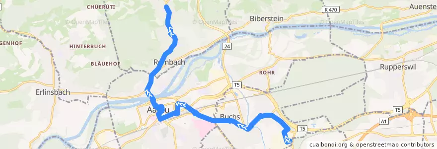 Mapa del recorrido Bus 1: Buchs AG => Küttigen de la línea  en Bezirk Aarau.