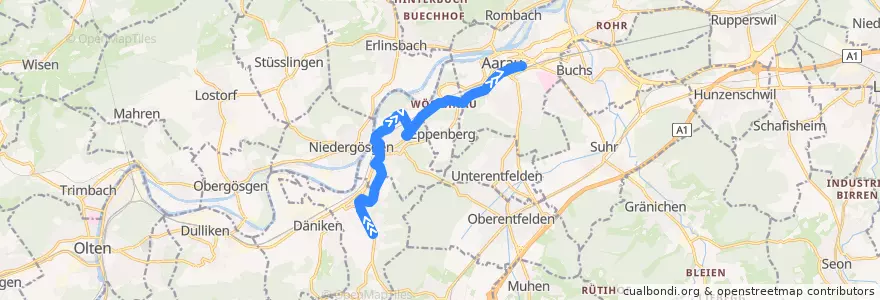 Mapa del recorrido Bus 3: Gretzenbach => Aarau de la línea  en Schweiz/Suisse/Svizzera/Svizra.