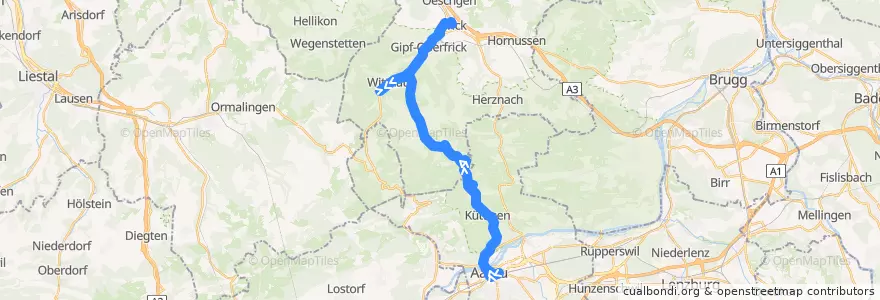 Mapa del recorrido Bus 136: Aarau => Frick de la línea  en Argovie.