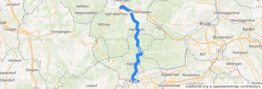 Mapa del recorrido Bus 135: Aarau => Frick de la línea  en Aargau.