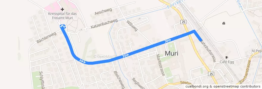 Mapa del recorrido Bus 349: Muri AG, Kreisspital => Bahnhof de la línea  en Muri.