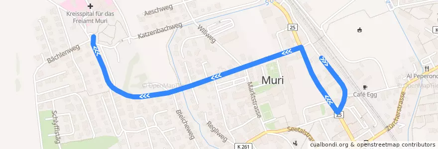 Mapa del recorrido Bus 349: Muri AG, Bahnhof => Kreisspital de la línea  en Muri.