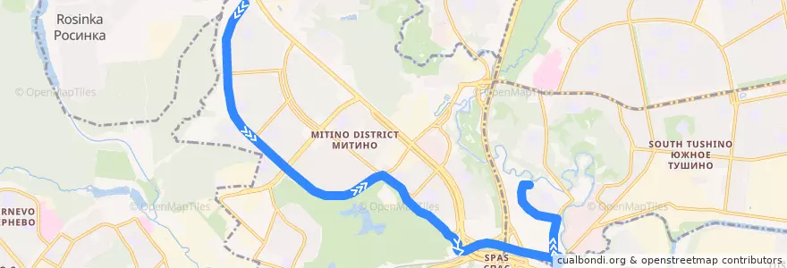 Mapa del recorrido Автобус № 837: 4-й микрорайон Митина => 3-й микрорайон Сходненской поймы de la línea  en Северо-Западный административный округ.