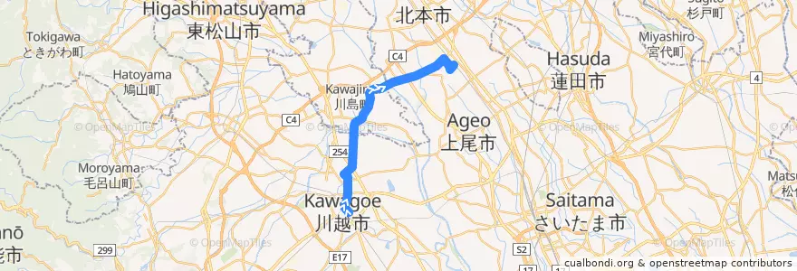 Mapa del recorrido 川越04 川越駅～桶川駅 de la línea  en Saitama Prefecture.