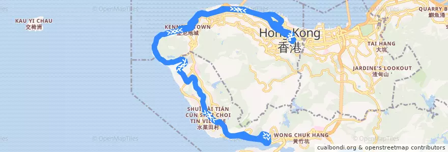 Mapa del recorrido 城巴347線 Citybus 347 (金鐘 Admiralty ↺ 香港仔 Aberdeen) de la línea  en Гонконг.