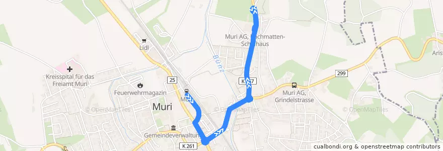 Mapa del recorrido Bus 343: Muri AG, Bahnhof => Bachmatten-Schulhaus de la línea  en Muri.