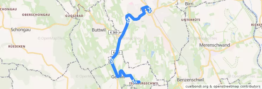 Mapa del recorrido Bus 343: Muri AG => Geltwil de la línea  en Bezirk Muri.