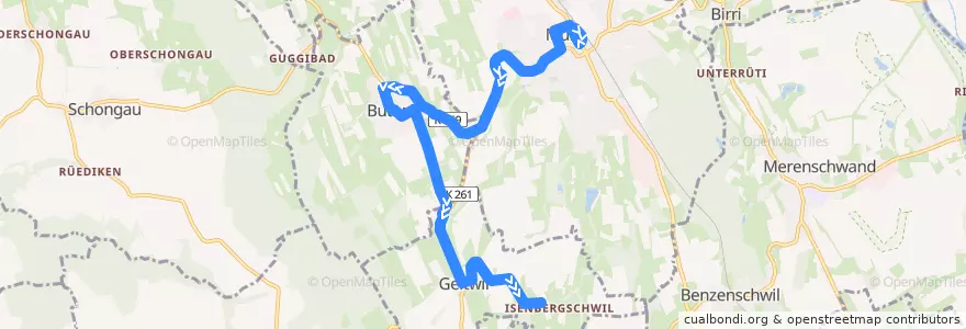 Mapa del recorrido Bus 343: Muri AG => Buttwil => Geltwil de la línea  en Bezirk Muri.