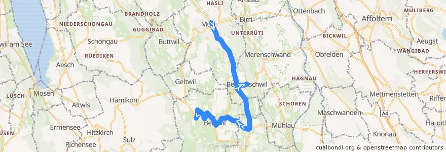 Mapa del recorrido Bus 344: Muri AG => Brunnwil de la línea  en Bezirk Muri.