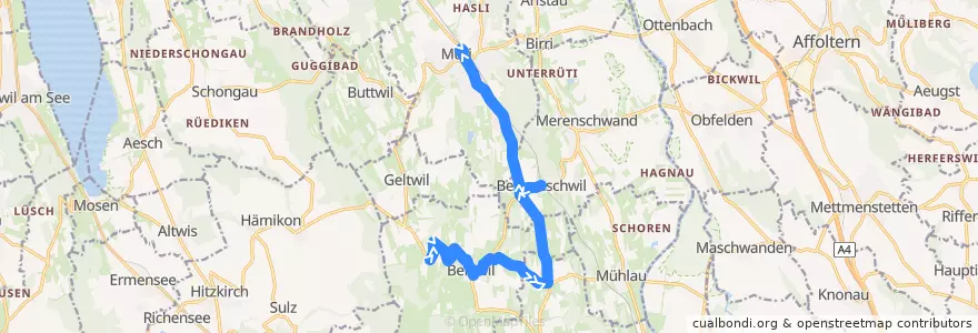 Mapa del recorrido Bus 344: Brunnwil => Muri AG de la línea  en Bezirk Muri.