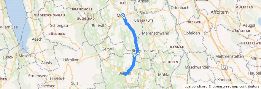 Mapa del recorrido Bus 344: Muri AG => Beinwil (Freiamt) de la línea  en Bezirk Muri.