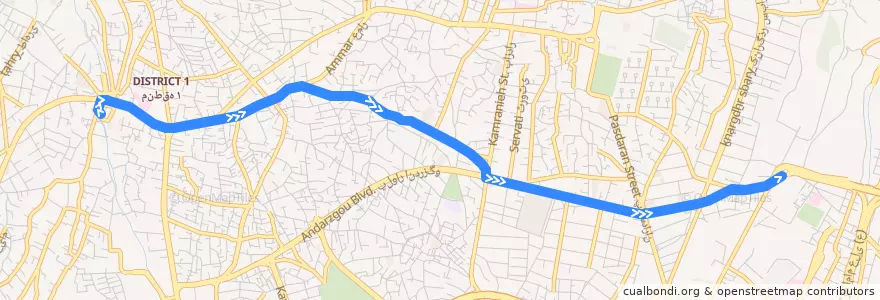 Mapa del recorrido (۲۹۸) پایانه تجریش - شهرک قائم de la línea  en Тегеран.
