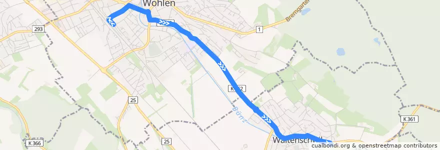 Mapa del recorrido Bus 341: Wohlen AG => Waltenschwil de la línea  en Aargau.