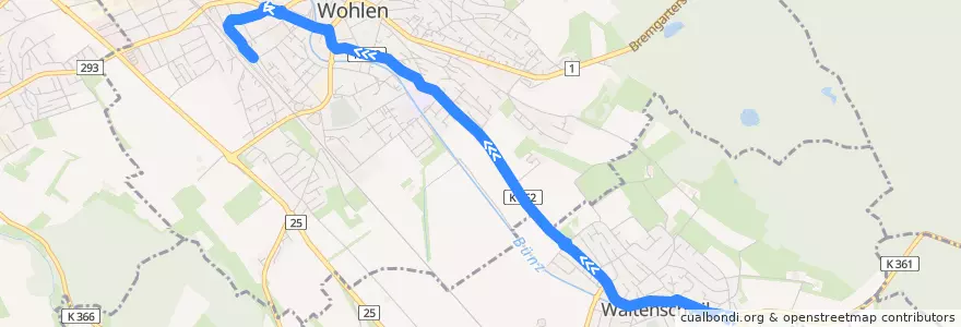 Mapa del recorrido Bus 341: Waltenschwil => Wohlen AG de la línea  en Argovie.
