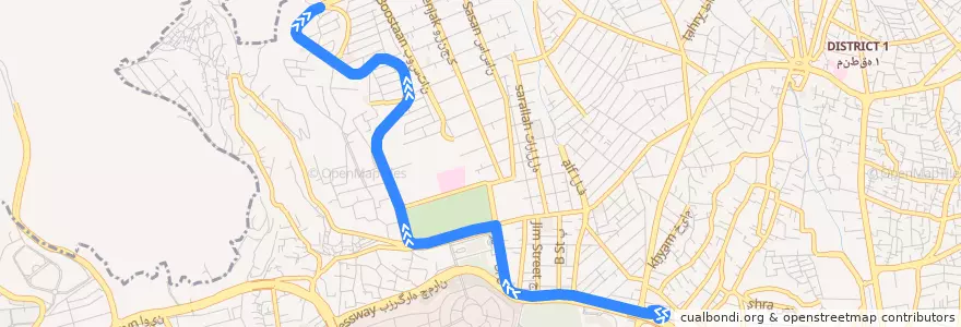 Mapa del recorrido (۲۲۱) پایانه شهید افشار - میدان ولنجک de la línea  en Tahran.