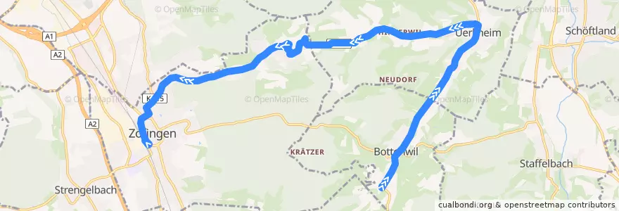 Mapa del recorrido Bus 13: Bottenwil => Zofingen de la línea  en Bezirk Zofingen.