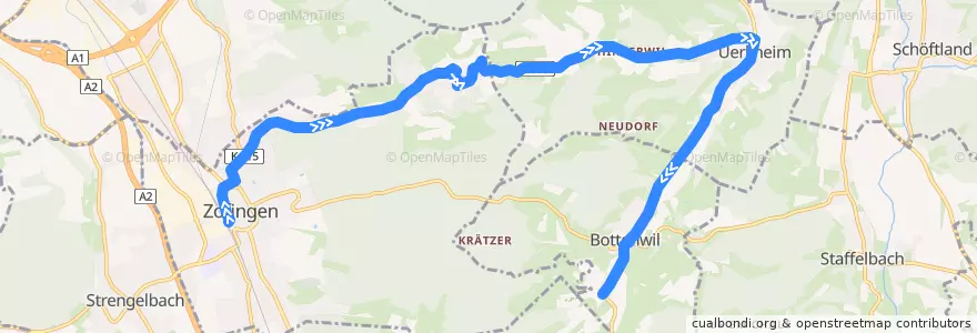 Mapa del recorrido Bus 13: Zofingen => Bottenwil de la línea  en Bezirk Zofingen.