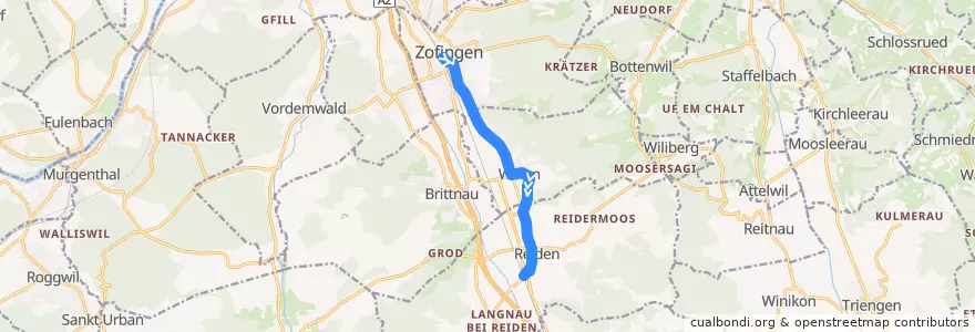 Mapa del recorrido Bus 9: Zofingen => Reiden de la línea  en Schweiz/Suisse/Svizzera/Svizra.