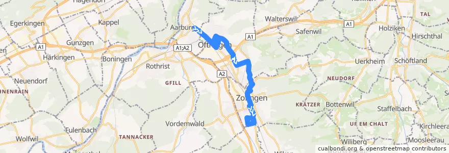 Mapa del recorrido Bus 1: Aarburg-Oftringen => Zofingen de la línea  en Bezirk Zofingen.