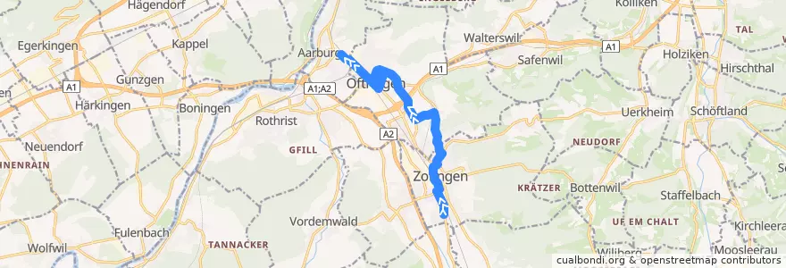 Mapa del recorrido Bus 1: Zofingen => Aarburg-Oftringen de la línea  en Bezirk Zofingen.