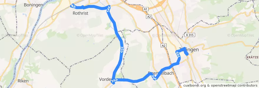 Mapa del recorrido Bus 6: Rothrist => Zofingen de la línea  en Bezirk Zofingen.