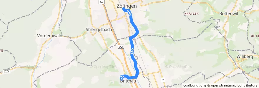 Mapa del recorrido Bus 5: Brittnau => Zofingen de la línea  en Bezirk Zofingen.