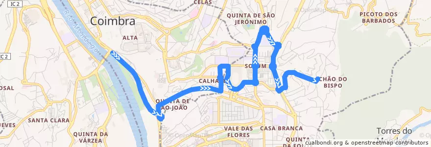 Mapa del recorrido 26: Portagem => Chão do Bispo de la línea  en Coimbra.