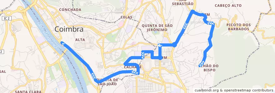 Mapa del recorrido 26: Chão do Bispo => Portagem de la línea  en Coïmbre.