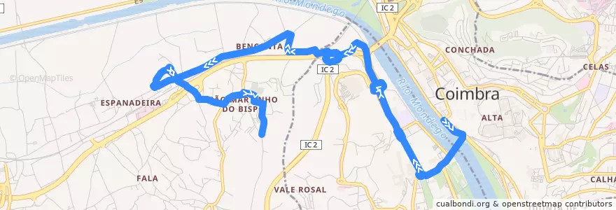 Mapa del recorrido 13P: Beira Rio => São Martinho do Bispo (Piscinas) de la línea  en Coïmbre.