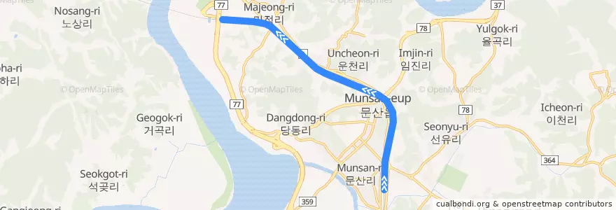 Mapa del recorrido 수도권 전철 경의·중앙선 : 문산 → 임진강 de la línea  en 문산읍.