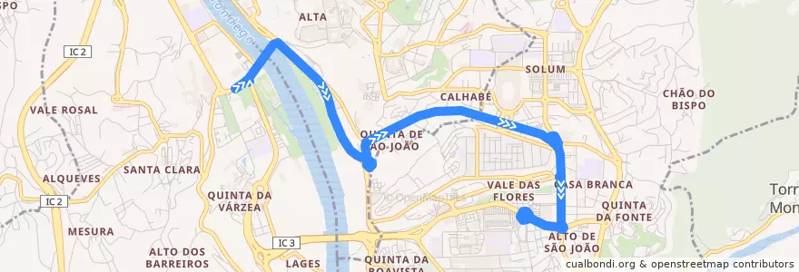 Mapa del recorrido 41: Rossio de Santa Clara => Vale das Flores de la línea  en Coímbra.
