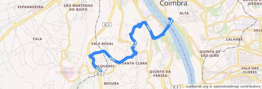 Mapa del recorrido 41: Alqueves => Santa Clara => Portagem de la línea  en Santa Clara e Castelo Viegas.