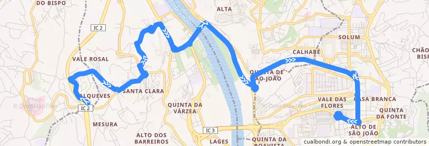 Mapa del recorrido 41: Alqueves => Santa Clara => Vale das Flores de la línea  en Coimbra.