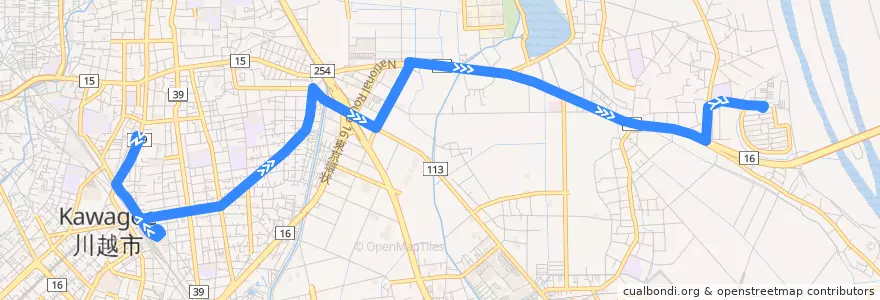 Mapa del recorrido 本52 本川越駅～川越駅東口～川越グリーンパーク de la línea  en 川越市.