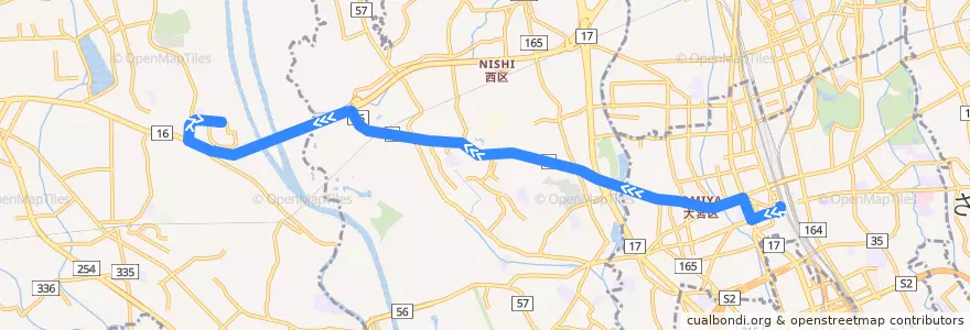 Mapa del recorrido 大22 大宮駅西口～川越グリーンパーク de la línea  en Prefettura di Saitama.