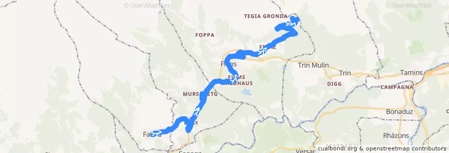 Mapa del recorrido Bus 90.082: Falera => Flims => Fidaz de la línea  en Graubünden/Grigioni/Grischun.