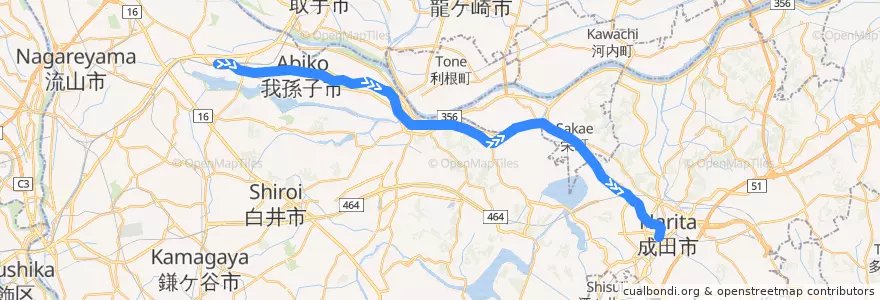 Mapa del recorrido JR成田線 (我孫子支線) de la línea  en 千葉県.