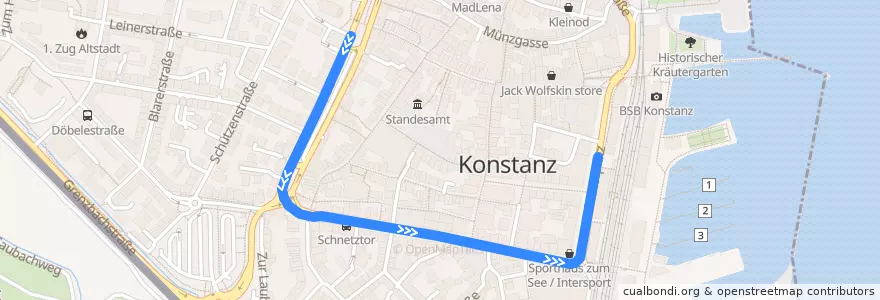 Mapa del recorrido Bus 14: Konstanz Pfeiferhölzle => Konstanz Pfeiferhölzle de la línea  en Konstanz.