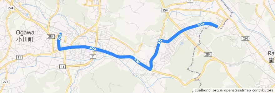 Mapa del recorrido 小07 小川町駅～小川パークヒル de la línea  en 小川町.