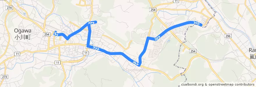 Mapa del recorrido 小07 小川町駅～小川赤十字病院～小川パークヒル de la línea  en 小川町.