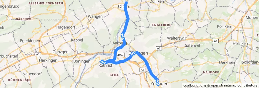 Mapa del recorrido Bus N60: Zofingen => Olten de la línea  en Bezirk Zofingen.