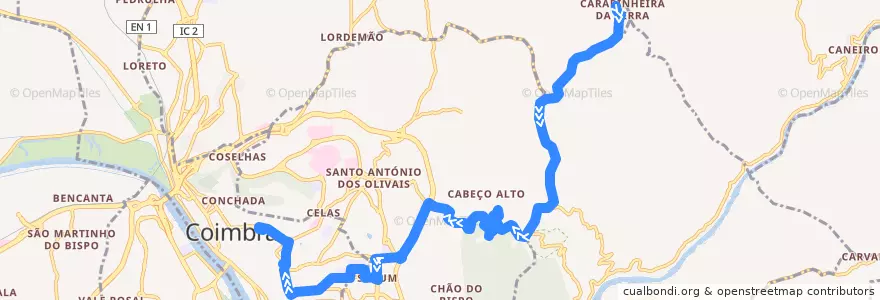 Mapa del recorrido 16: Carapinheira da Serra => Solum => Manutenção de la línea  en Coímbra.