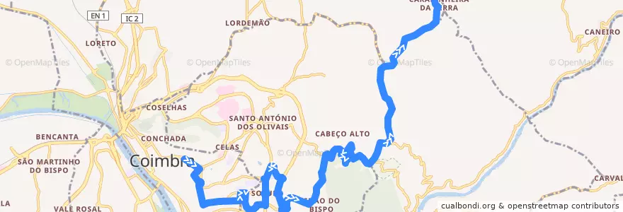 Mapa del recorrido 16F: Manutenção => Solum => Carapinheira da Serra de la línea  en Coímbra.