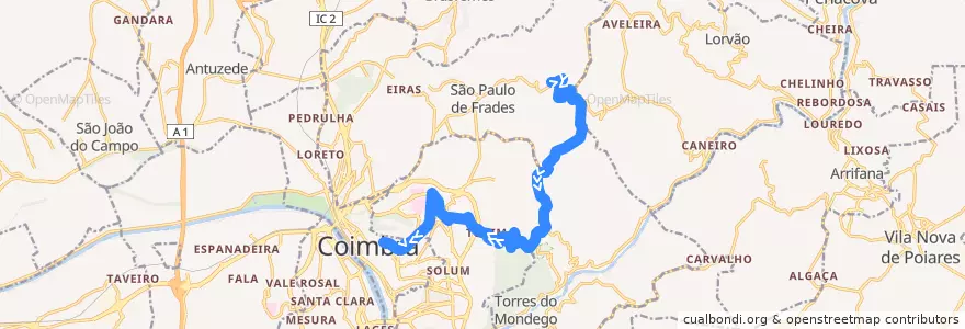 Mapa del recorrido 16G: Rocha Velha => Manutenção de la línea  en Coímbra.