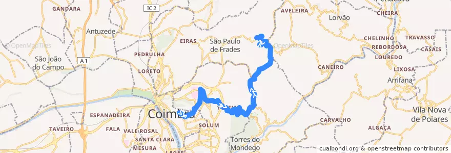 Mapa del recorrido 16G: Manutenção => Rocha Velha de la línea  en Coimbra.