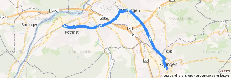 Mapa del recorrido Bus 3: Rothrist => Zofingen de la línea  en Bezirk Zofingen.